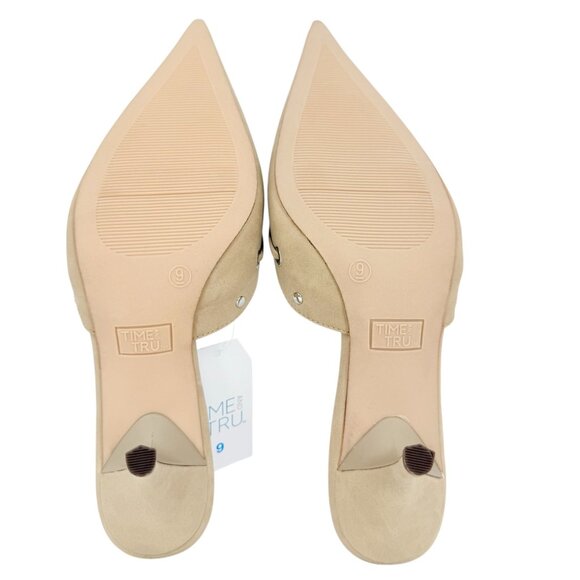 Time and Tru Women's Studded Kitten Heel Tan Mules Shoes Size 9 NWOB - Picture 9 of 12